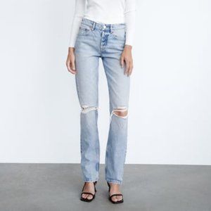 Zara Ripped Straight Jeans in Blue/Gray Ref. 4365/265
